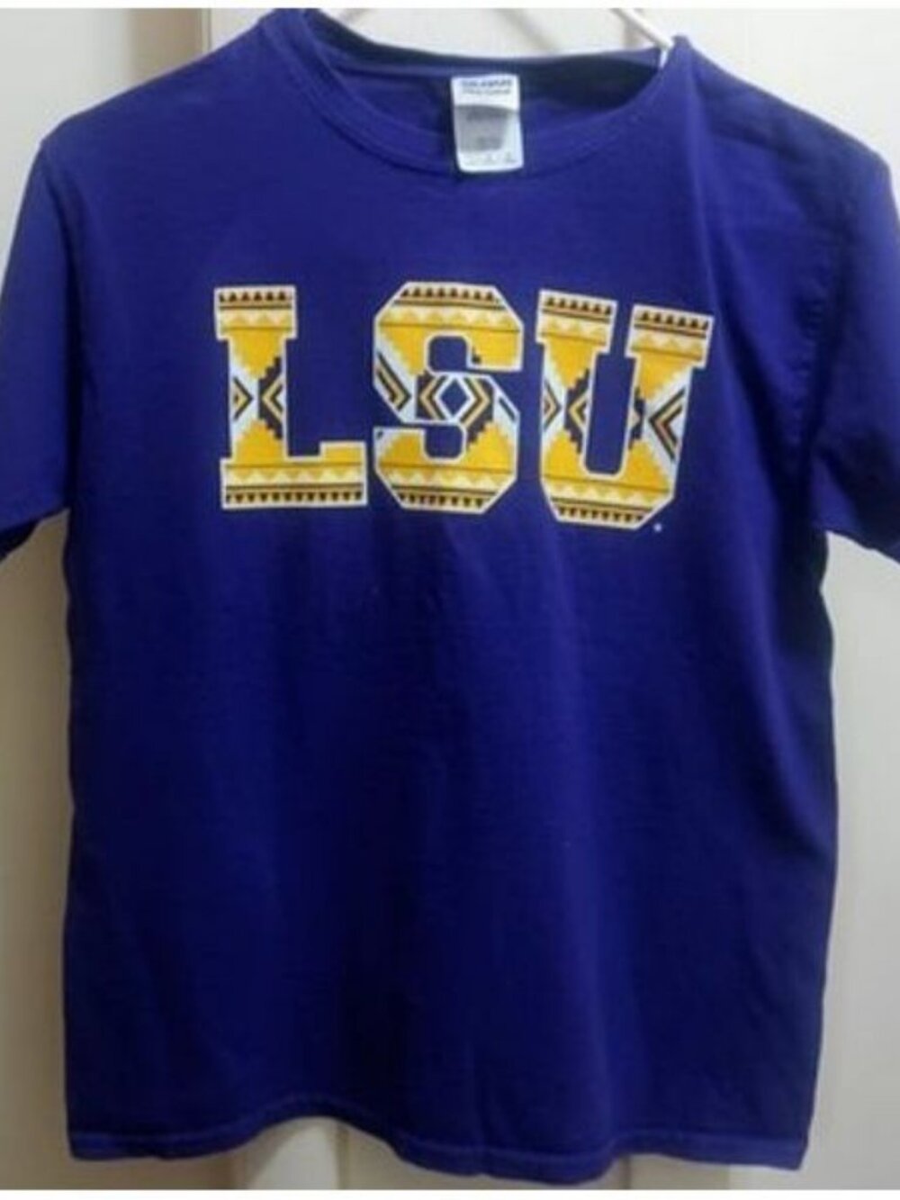Gilden LSU Fan Purple, Gold Graphic Tee Shirt Size L Youth